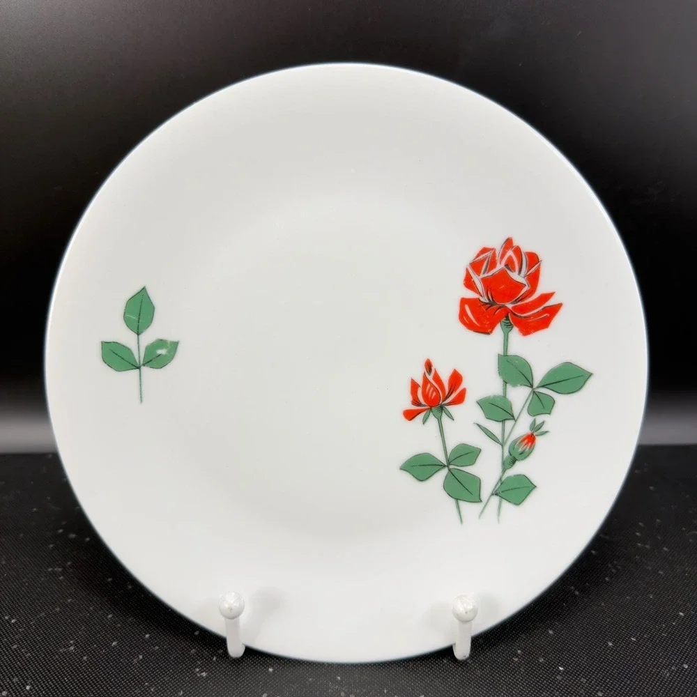 Seltmann Weiden Bavaria Red Rose Porcelain Plates Dishes Set of 4 Germany Decor‎